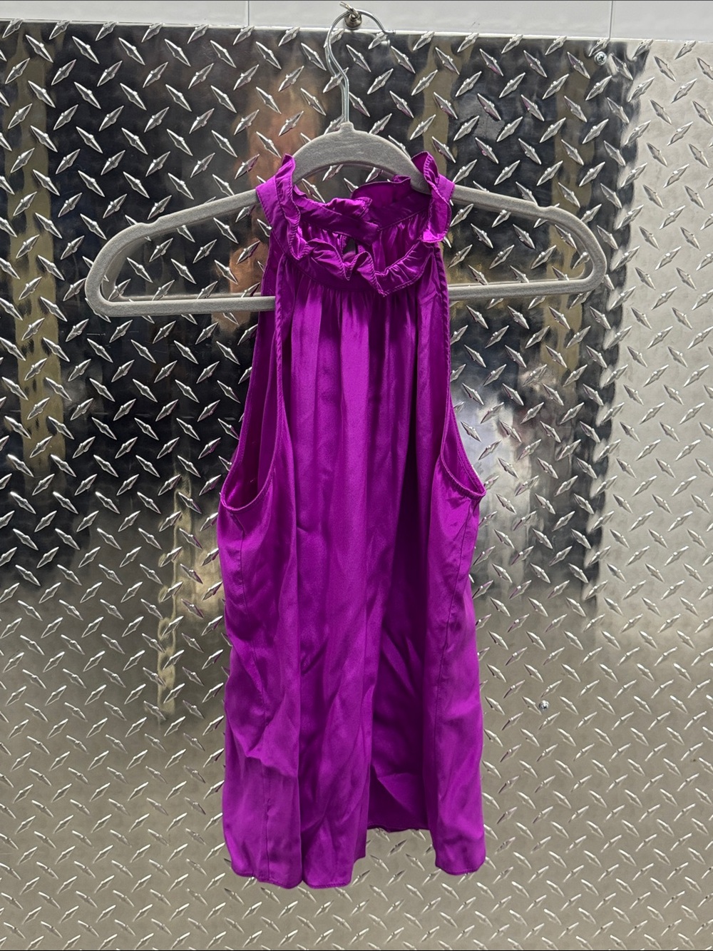 Alice & Trixie Satin Halter Blouse in Magenta- 100 silk, size small